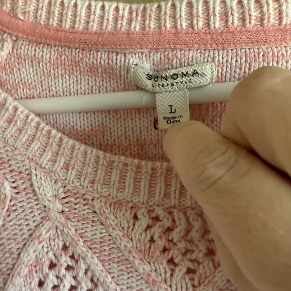 Sonoma Life + Style Chunky Cable Knit Sweater Women’s Size Medium Pink White - Picture 3 of 9